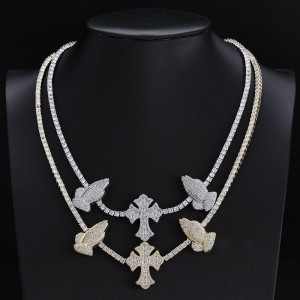 3.5mm Zirconia Cross Hand Tennis Chain Brass Necklace