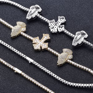 3.5mm Zirconia Cross Hand Tennis Chain Brass Necklace