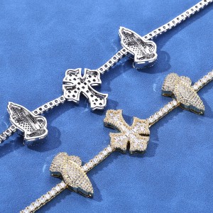 3.5mm Zirconia Cross Hand Tennis Chain Brass Necklace