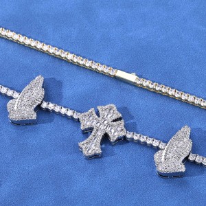 3.5mm Zirconia Cross Hand Tennis Chain Brass Necklace