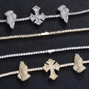 3.5mm Zirconia Cross Hand Tennis Chain Brass Necklace