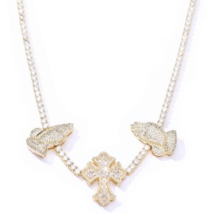 3.5mm Zirconia Cross Hand Tennis Chain Brass Necklace