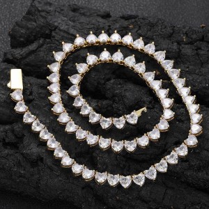 6mm Zirconia Heart Tennis Chain Brass Necklace