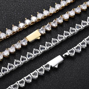 6mm Zirconia Heart Tennis Chain Brass Necklace