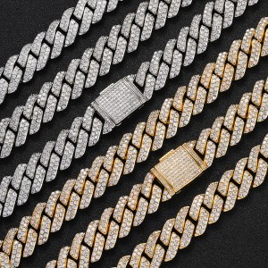 15mm Two Rows Zirconia Cuban Chain Brass Necklace