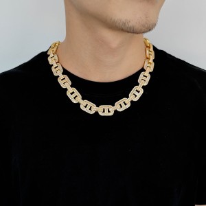 15mm Zirconia Pig Nose Thick Chain Brass Necklace 