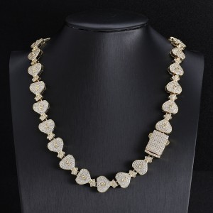 15mm Zirconia Heart Dollars Chain Brass Necklace