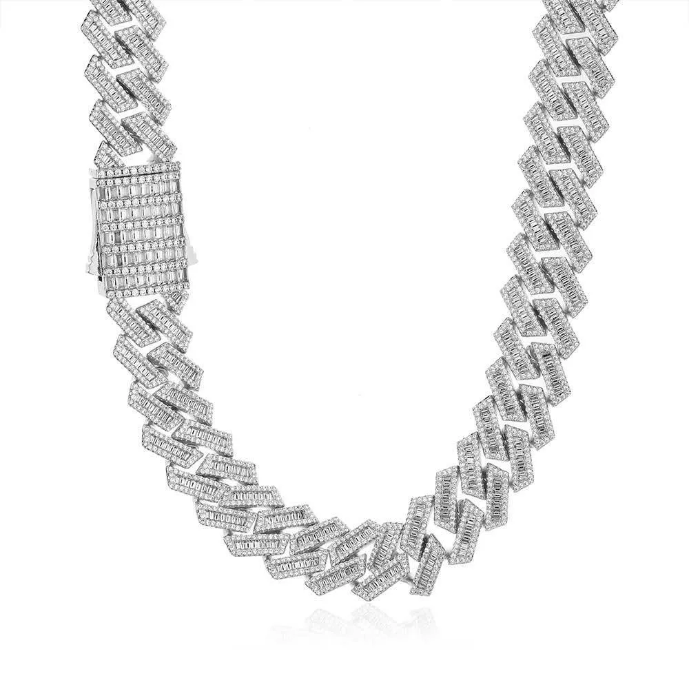 18mm T Shape Zirconia Cuban Chain Brass Necklace