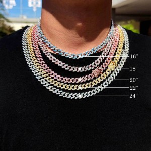 9mm Single Row Zirconia Cuban Chain Brass Necklace