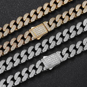 12mm Two Rows Zirconia Cuban Chain Hip Hop Brass Necklace