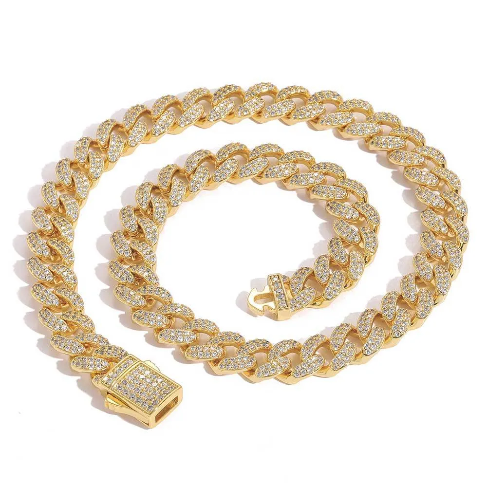12mm Two Rows Zirconia Cuban Chain Hip Hop Brass Necklace