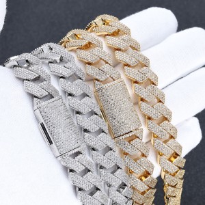 15mm Four Rows Zirconia Cuban Chain Brass Necklace