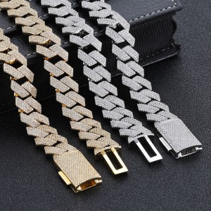 15mm Four Rows Zirconia Cuban Chain Brass Necklace