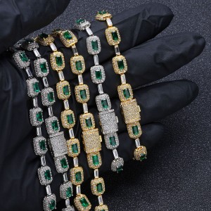 7mm Green Gem Stone Hip Hop Brass Necklace