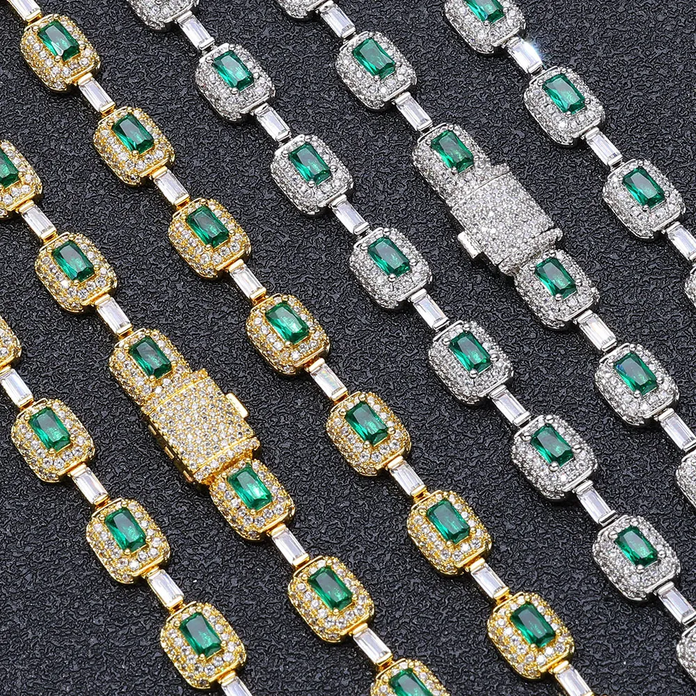 7mm Green Gem Stone Hip Hop Brass Necklace - image3