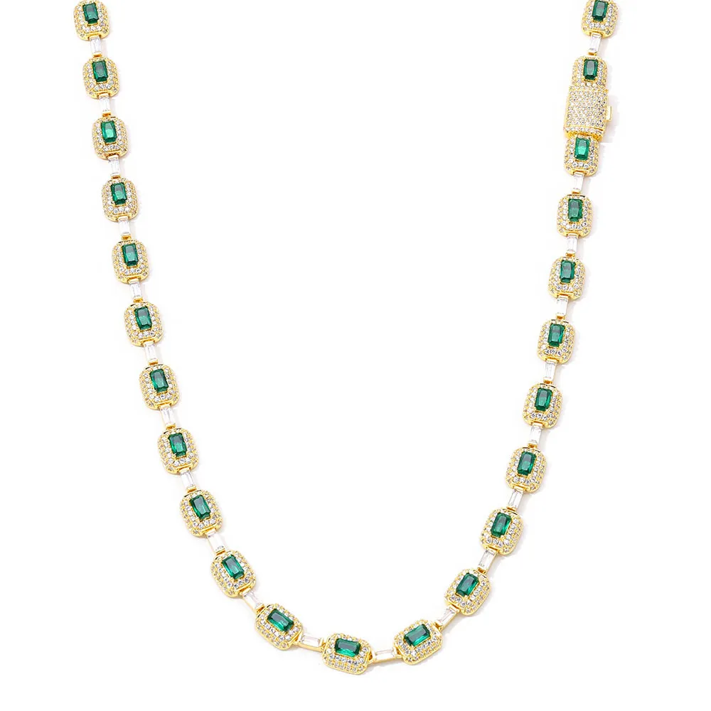 7mm Green Gem Stone Hip Hop Brass Necklace