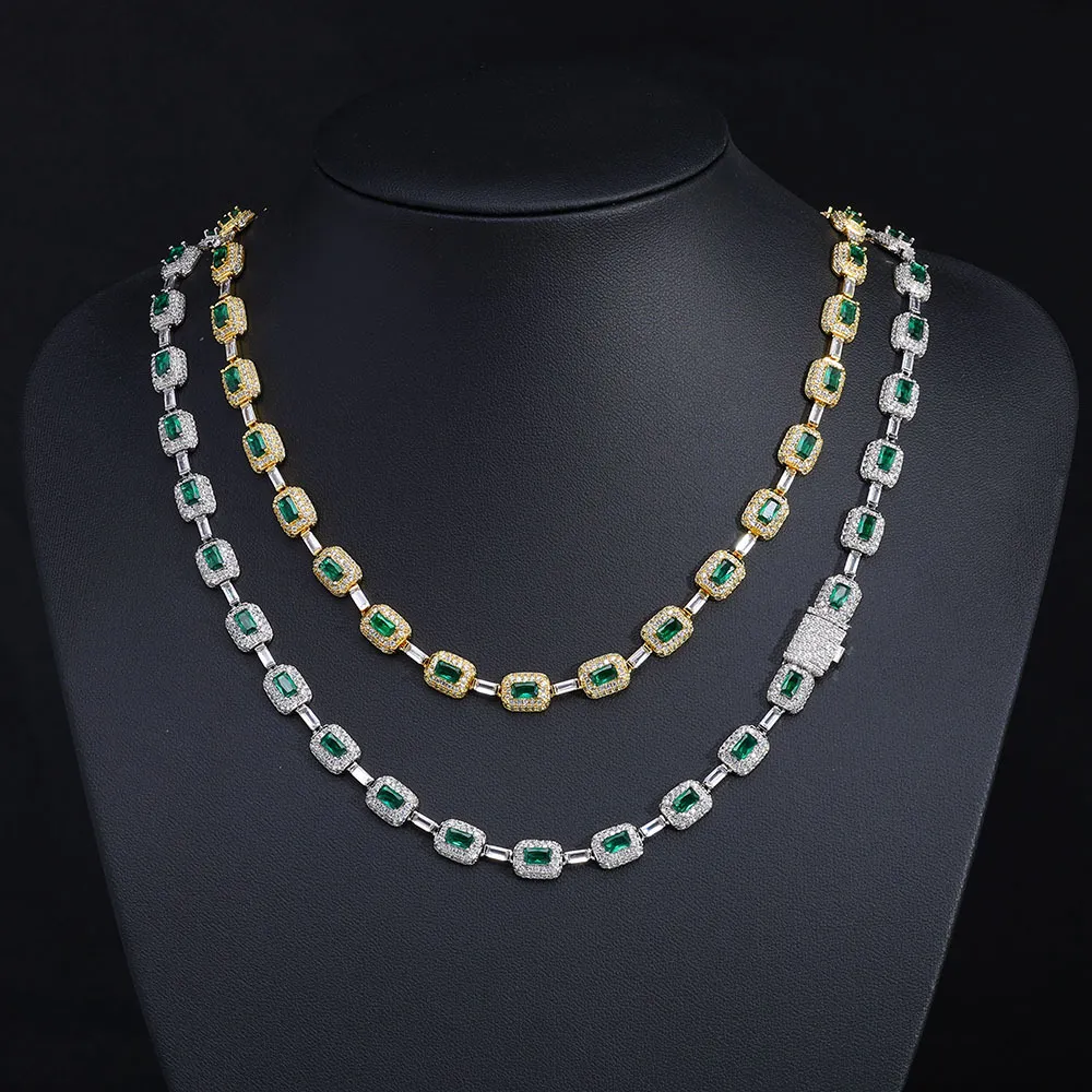 7mm Green Gem Stone Hip Hop Brass Necklace - image1