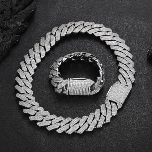 25mm Three Rows Zirconia Cuban Chain Chunky Brass Necklace