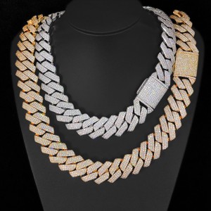 25mm Three Rows Zirconia Cuban Chain Chunky Brass Necklace
