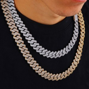 16mm Three Rows Zirconia Cuban Chain Brass Necklace