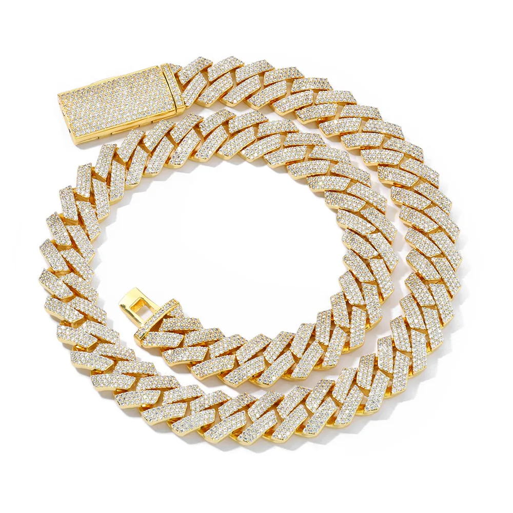 16mm Three Rows Zirconia Cuban Chain Brass Necklace