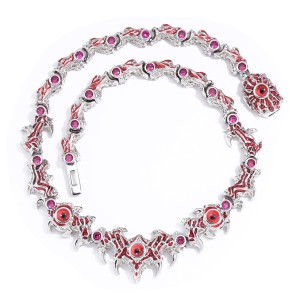 Unique Red Eyes Thorns Zirconia Spike Brass Necklace 