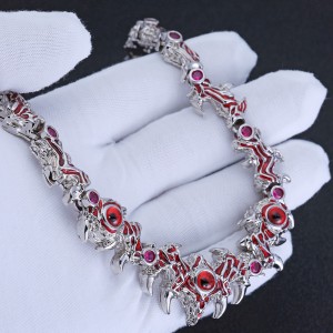 Unique Red Eyes Thorns Zirconia Spike Brass Necklace 