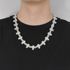 17mm Zirconia Cross Chain Number Chunky Brass Necklace
