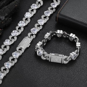 12mm Zirconia Heart Number Chain Brass Necklace
