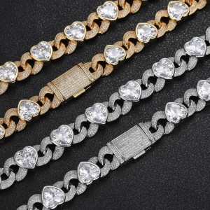 12mm Zirconia Heart Number Chain Brass Necklace