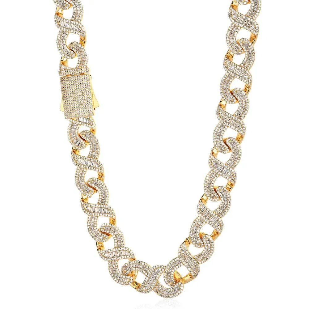 12mm/15mm T Shape Zirconia Infinite Chain Brass Necklace