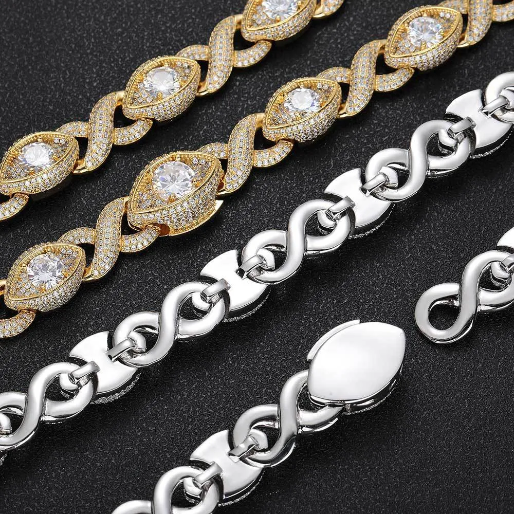 15mm Zirconia Cross Eyes Number Infinity Chain Brass Necklace - image2