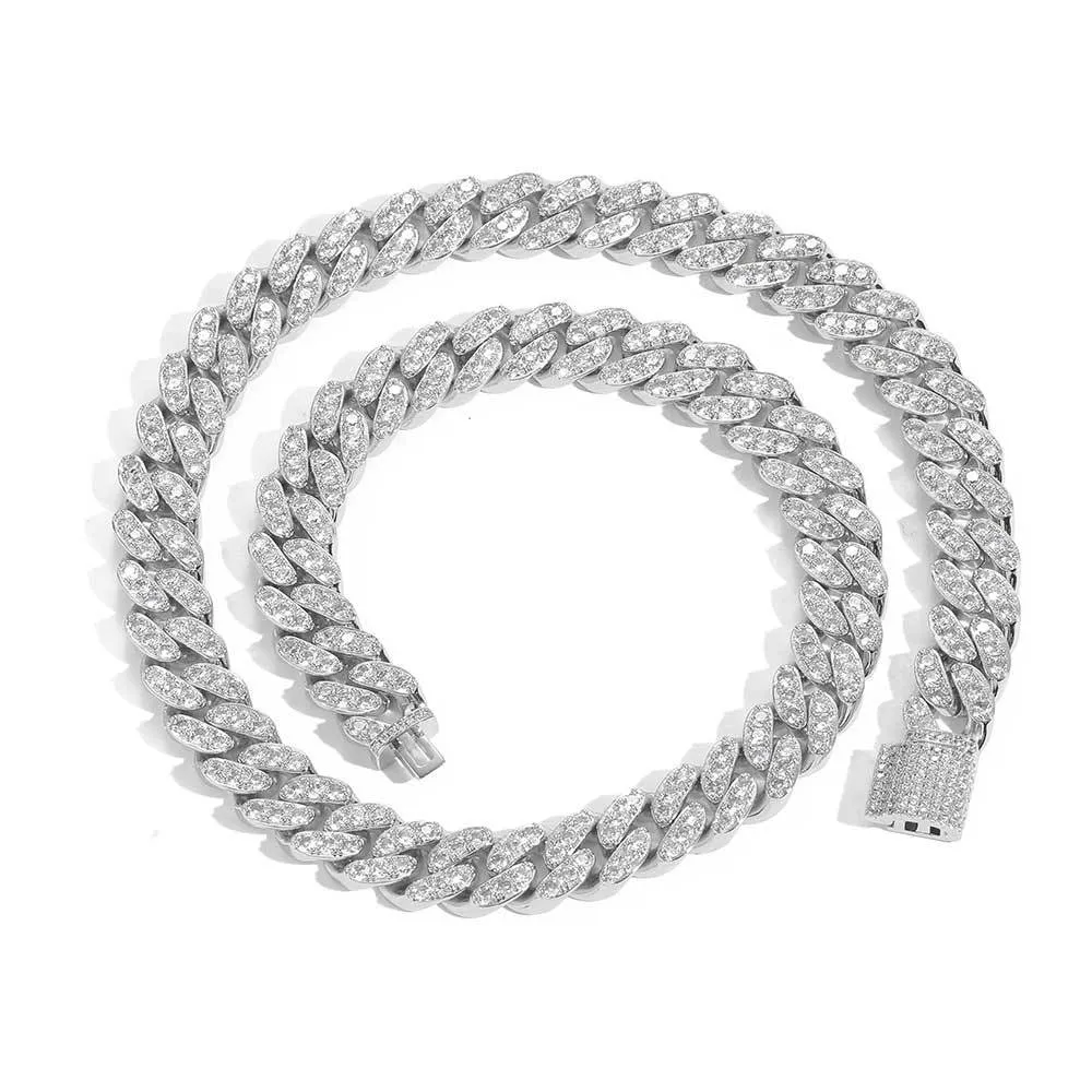 12mm Single Row Zirconia Cuban Chain Brass Necklace