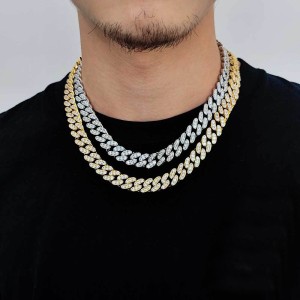 12mm Single Row Zirconia Cuban Chain Brass Necklace