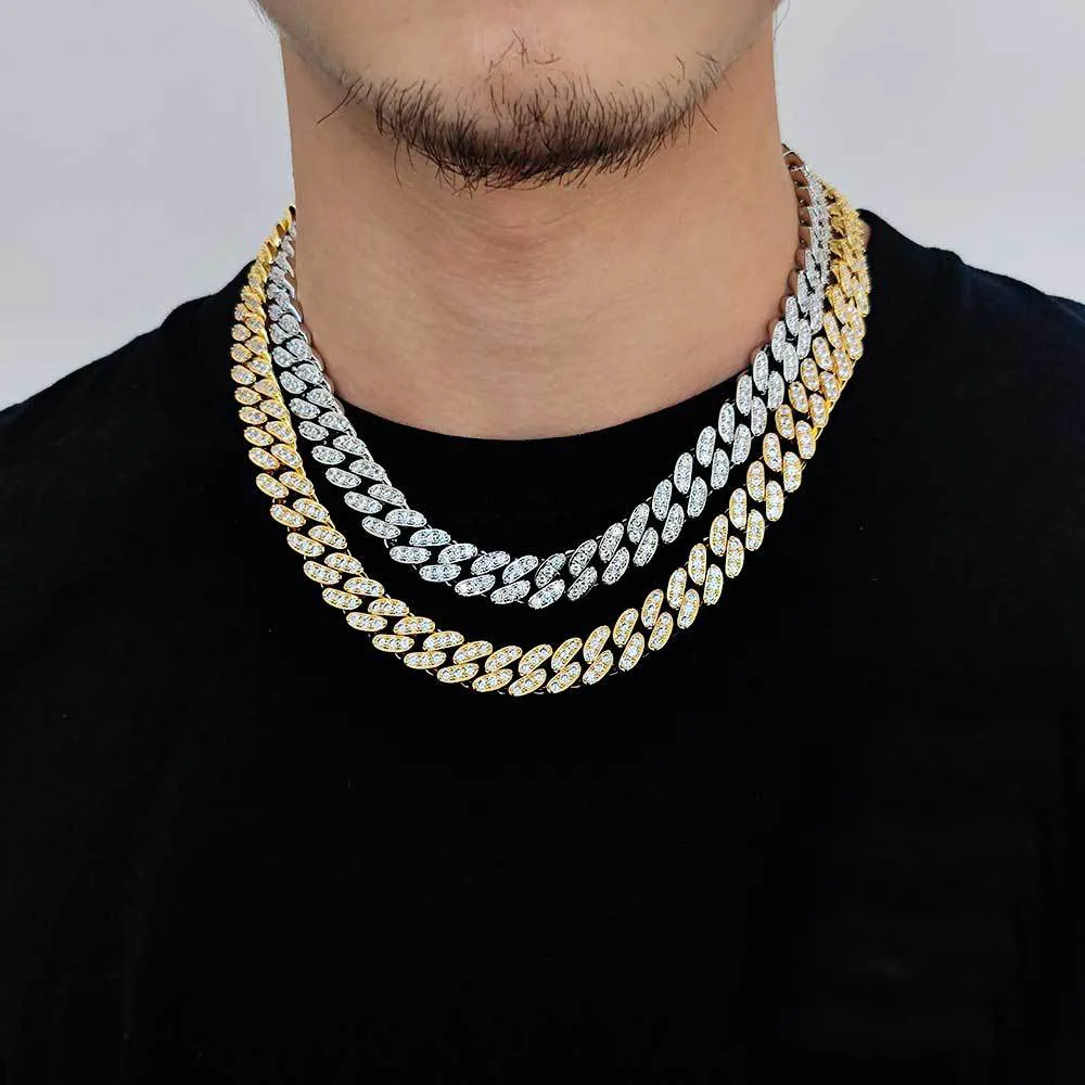 12mm Single Row Zirconia Cuban Chain Brass Necklace - image1