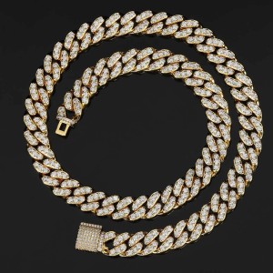 12mm Single Row Zirconia Cuban Chain Brass Necklace