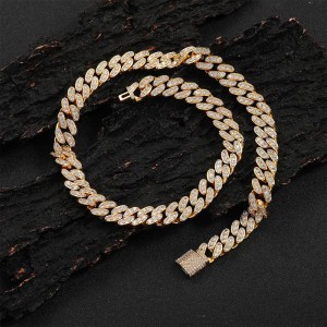 12mm Single Row Zirconia Cuban Chain Brass Necklace