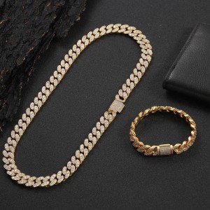 12mm Single Row Zirconia Cuban Chain Brass Necklace
