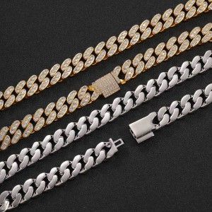 12mm Single Row Zirconia Cuban Chain Brass Necklace