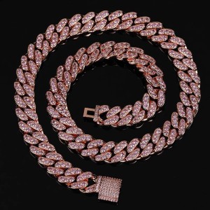 12mm Single Row Zirconia Cuban Chain Brass Necklace