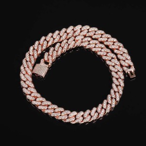 12mm Single Row Zirconia Cuban Chain Brass Necklace
