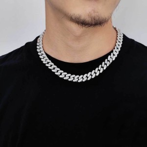12mm Single Row Zirconia Cuban Chain Brass Necklace