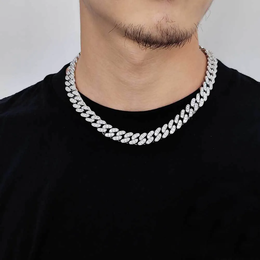 12mm Single Row Zirconia Cuban Chain Brass Necklace - image2