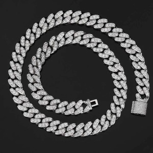 12mm Single Row Zirconia Cuban Chain Brass Necklace