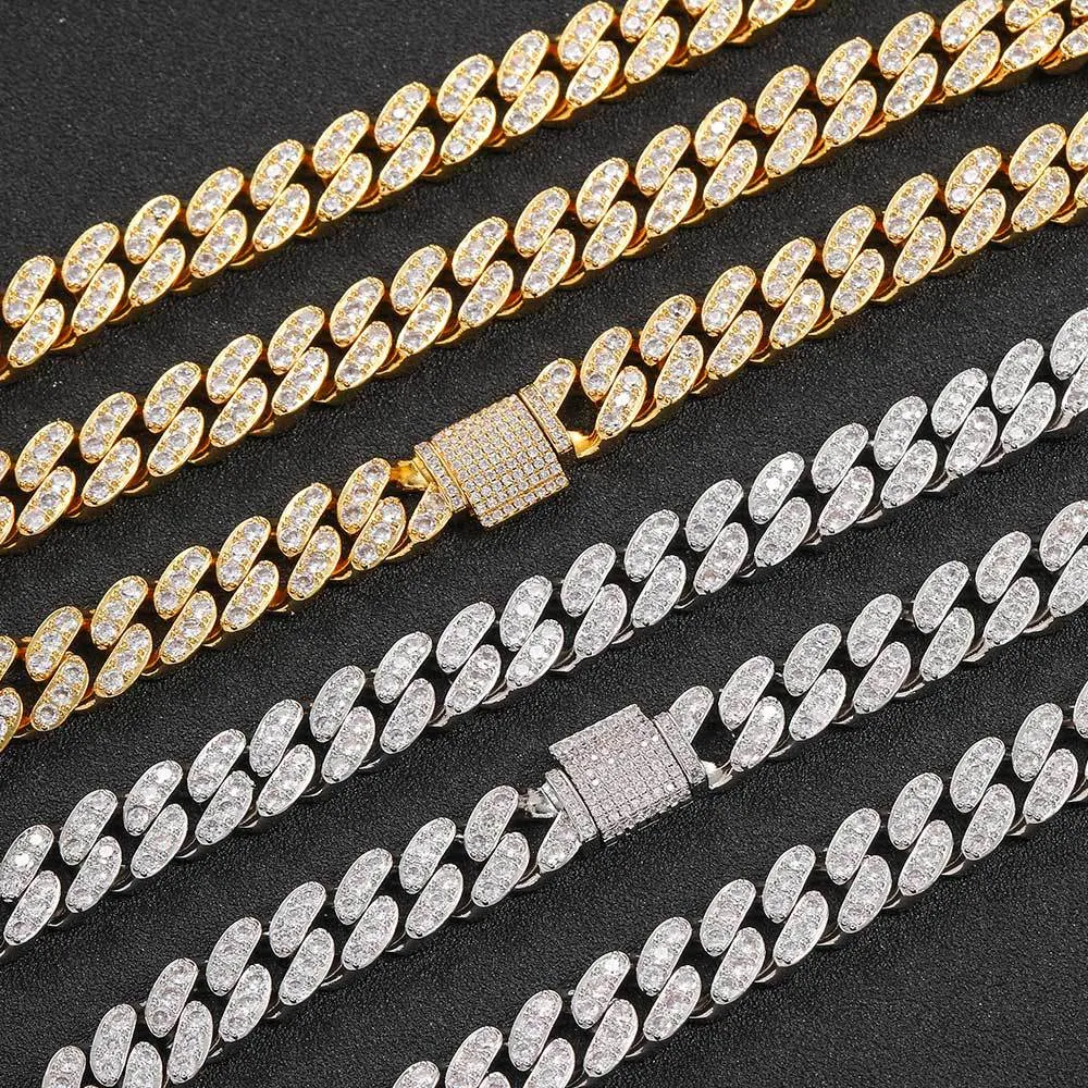 12mm Single Row Zirconia Cuban Chain Brass Necklace - image4