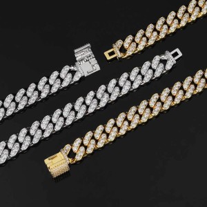 12mm Single Row Zirconia Cuban Chain Brass Necklace