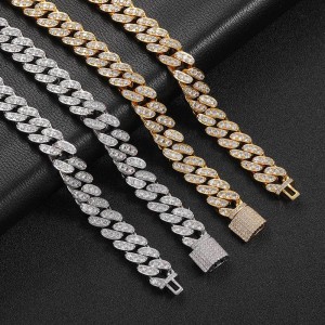 12mm Single Row Zirconia Cuban Chain Brass Necklace