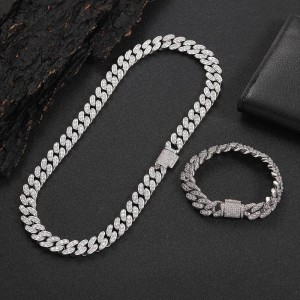 12mm Single Row Zirconia Cuban Chain Brass Necklace