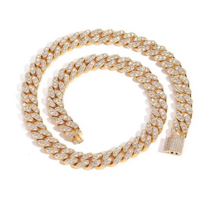 12mm Single Row Zirconia Cuban Chain Brass Necklace