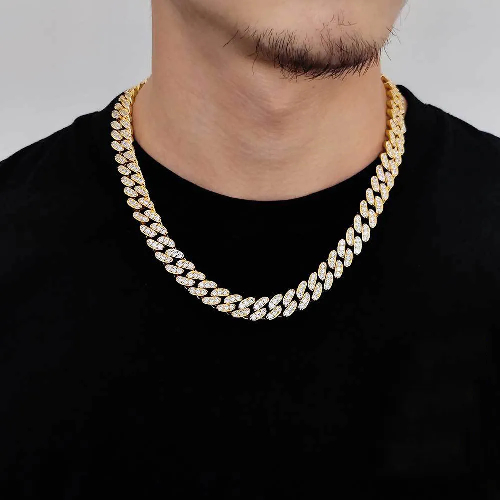 12mm Single Row Zirconia Cuban Chain Brass Necklace - image3
